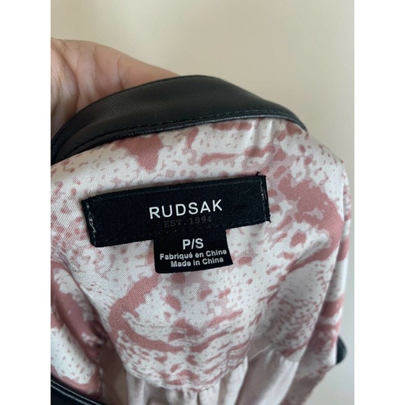 Rudsak Snakeskin Printed Mini Dress Small Womens Pink Faux Leather Trim Belt Top - Picture 9 of 12